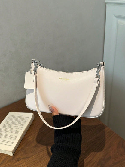 Elegant Solid Color Handbag With Pendant, Classic Versatile Fashion Letter Decor Women's Shoulder Crossbody Bag, Suitable For Shopping, Wallet, Young Ladies, College Students, Newlyweds, Office Worker