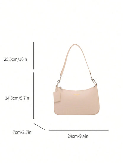 Elegant Solid Color Handbag With Pendant, Classic Versatile Fashion Letter Decor Women's Shoulder Crossbody Bag, Suitable For Shopping, Wallet, Young Ladies, College Students, Newlyweds, Office Worker
