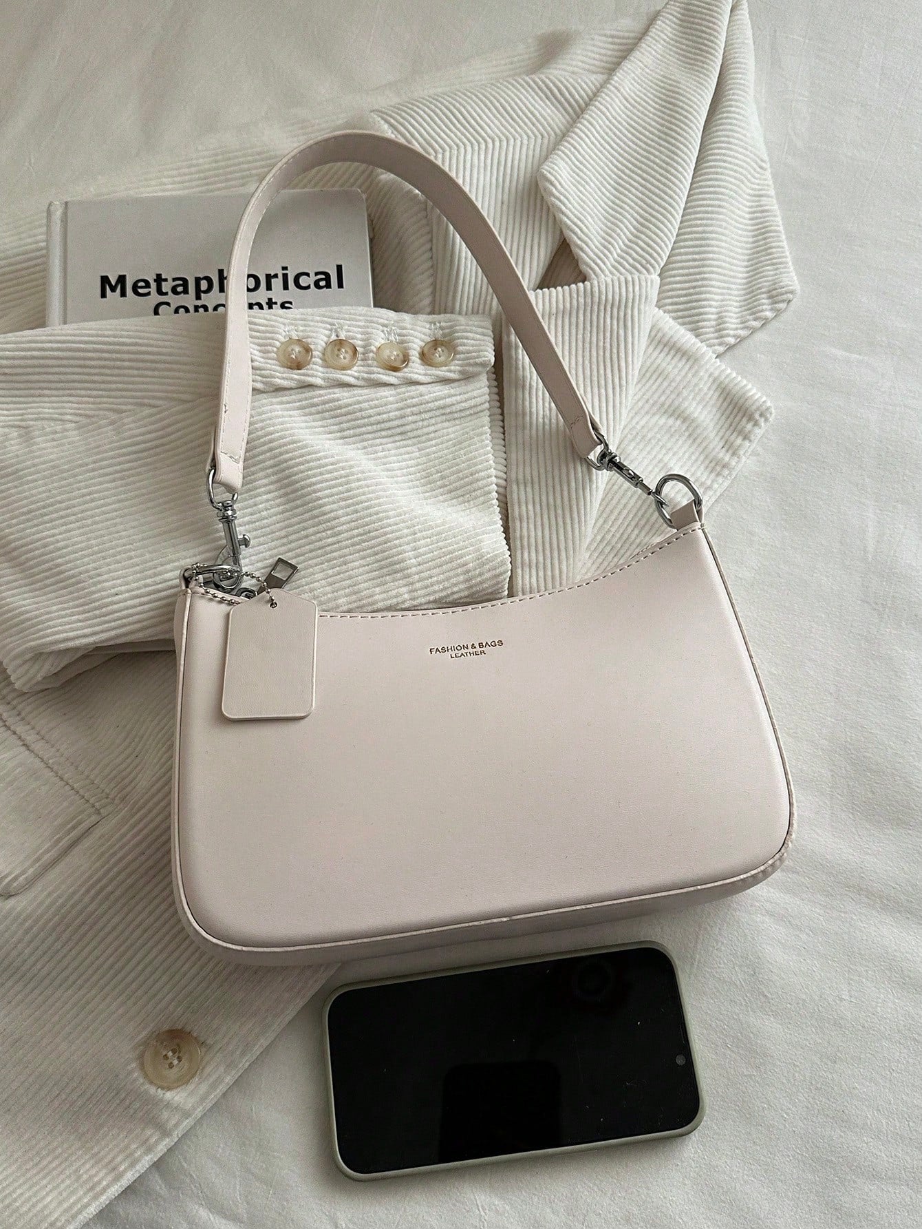 Elegant Solid Color Handbag With Pendant, Classic Versatile Fashion Letter Decor Women's Shoulder Crossbody Bag, Suitable For Shopping, Wallet, Young Ladies, College Students, Newlyweds, Office Worker