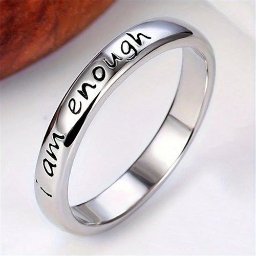 Elegant Stainless Steel "I Am Enough" Inspirational 1pc Ring- Simple Daily Wear Jewelry For All Seasons