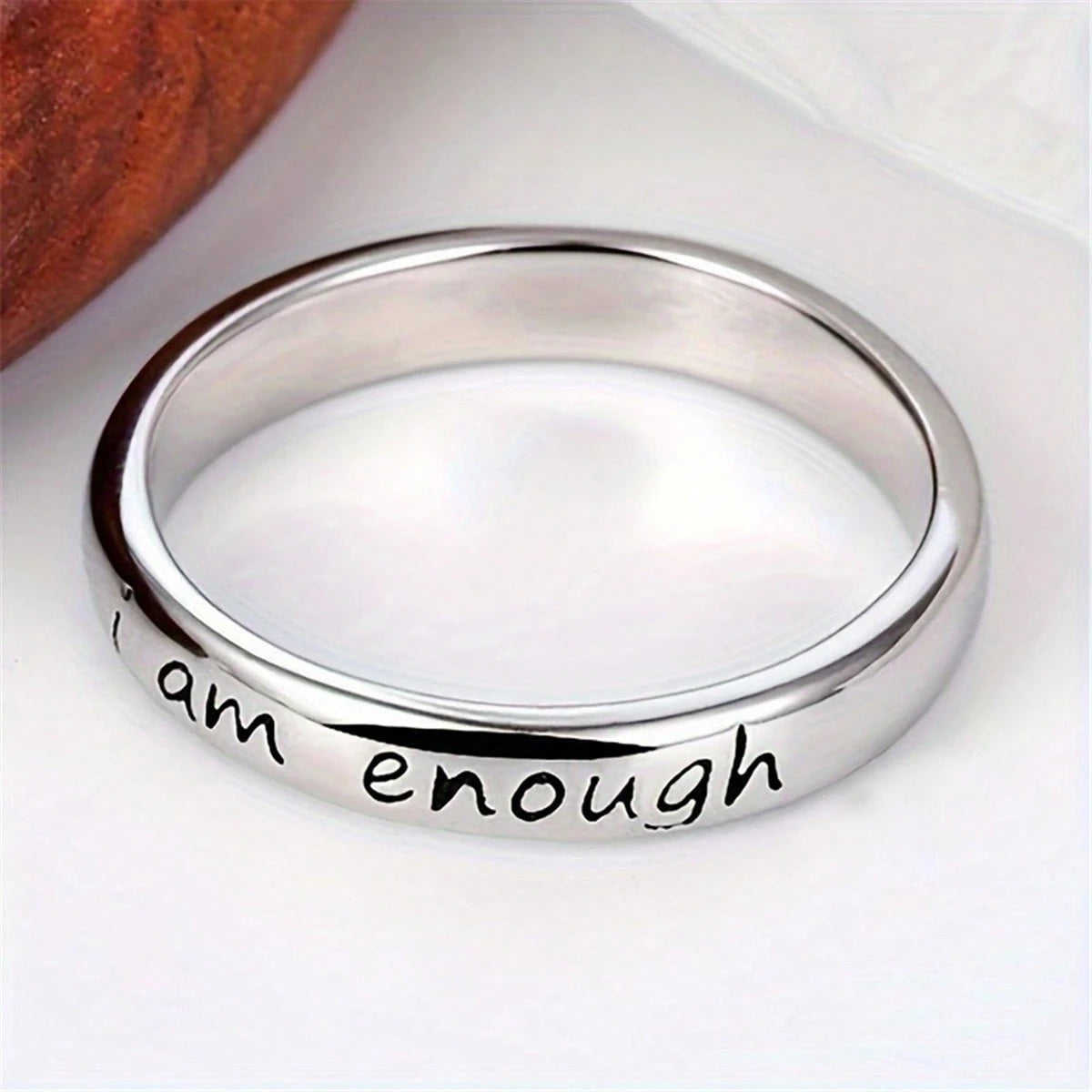 Elegant Stainless Steel "I Am Enough" Inspirational 1pc Ring- Simple Daily Wear Jewelry For All Seasons