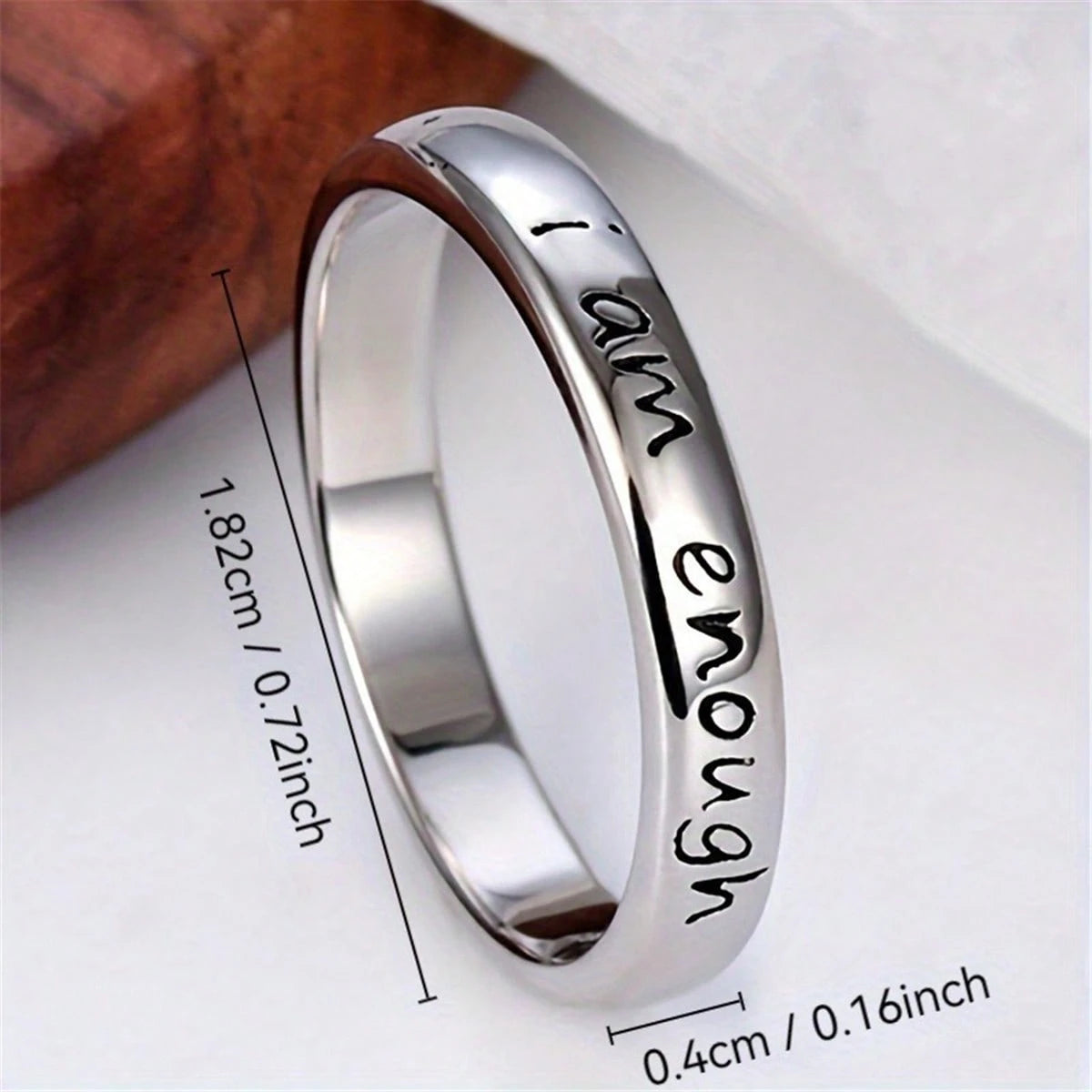 Elegant Stainless Steel "I Am Enough" Inspirational 1pc Ring- Simple Daily Wear Jewelry For All Seasons