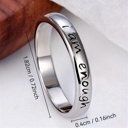 Elegant Stainless Steel "I Am Enough" Inspirational 1pc Ring- Simple Daily Wear Jewelry For All Seasons
