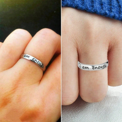 Elegant Stainless Steel "I Am Enough" Inspirational 1pc Ring- Simple Daily Wear Jewelry For All Seasons