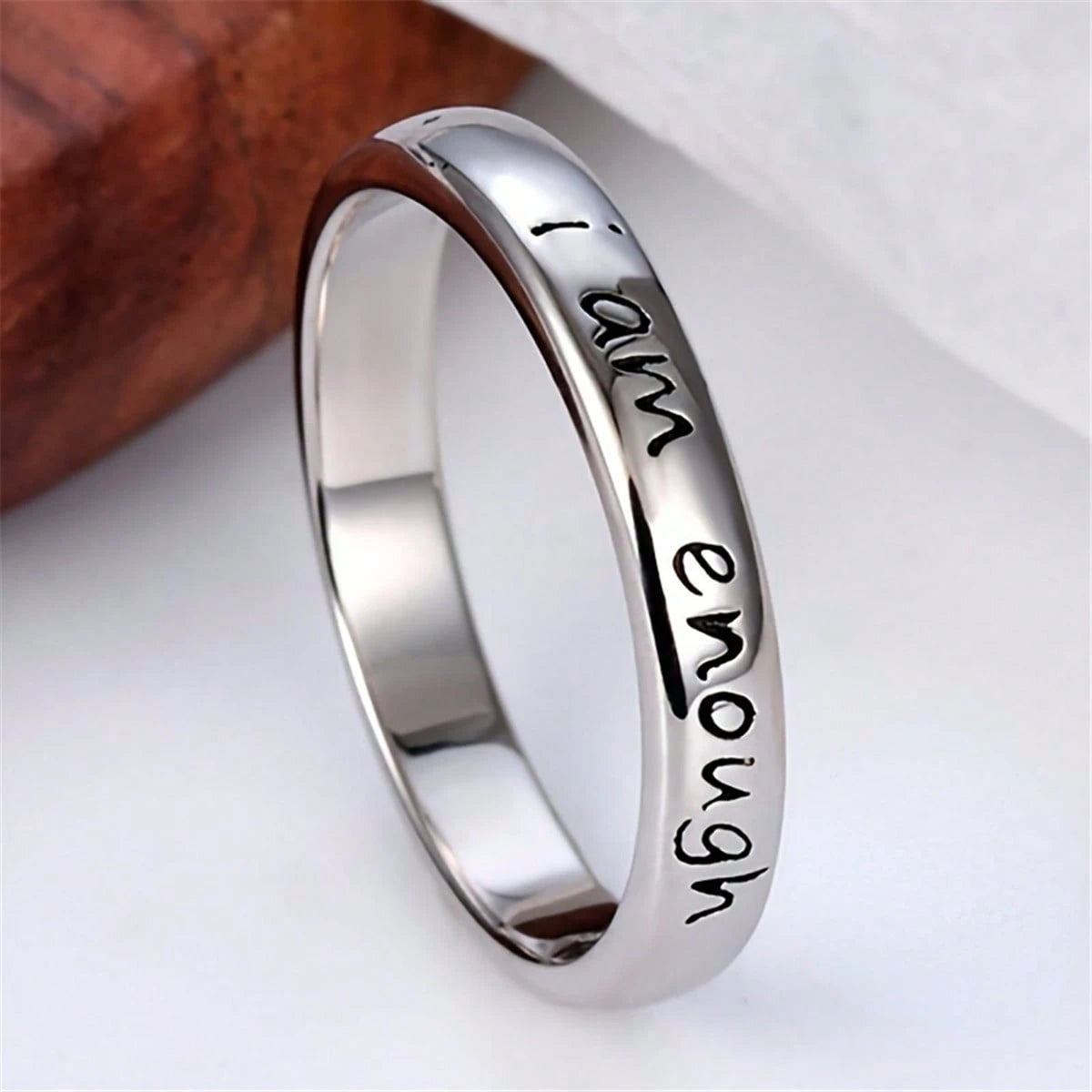 Elegant Stainless Steel "I Am Enough" Inspirational 1pc Ring- Simple Daily Wear Jewelry For All Seasons