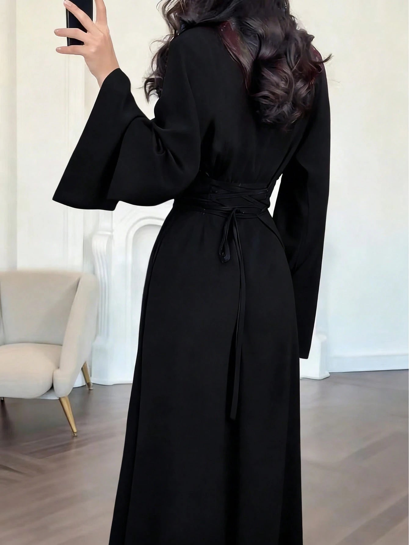 Elegant Women's Burgundy High Neck Long Dress With Flared Sleeves And A-Line Skirt, Suitable For Party Wear Spring