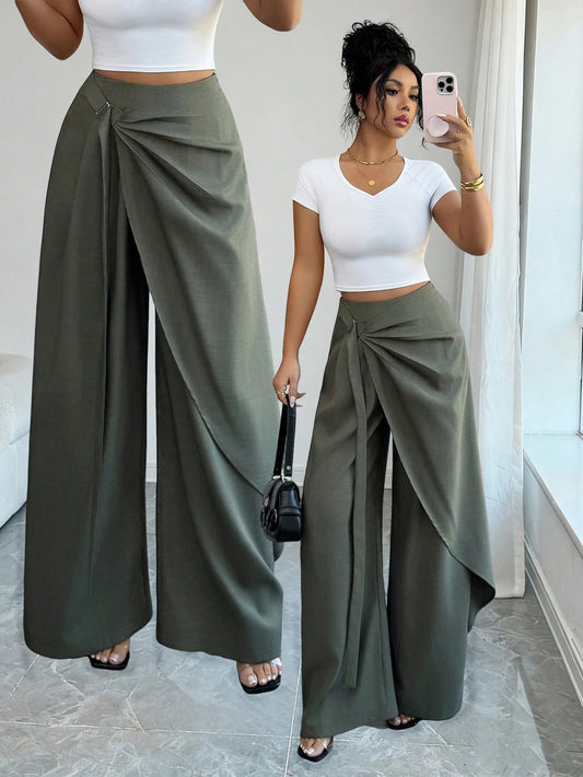 Elenzya Women's Elegant Casual Commuting Asymmetrical Loose Pants