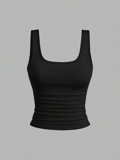 EMERY ROSE 3 Pack Plus Size Women Casual Pleated Round Neck Camisole,Fashion Summer Tank Tops Tight Neutral Top,Black,Sommar,Baggy,Casual,Gym 3-Piece Set