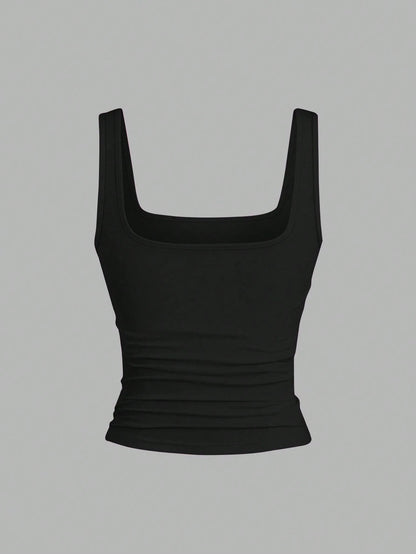 EMERY ROSE 3 Pack Plus Size Women Casual Pleated Round Neck Camisole,Fashion Summer Tank Tops Tight Neutral Top,Black,Sommar,Baggy,Casual,Gym 3-Piece Set