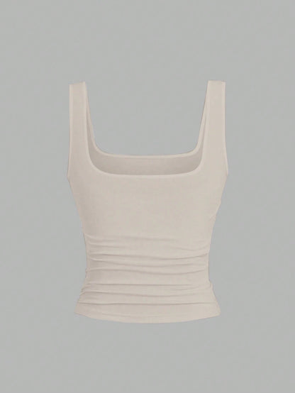 EMERY ROSE 3 Pack Plus Size Women Casual Pleated Round Neck Camisole,Fashion Summer Tank Tops Tight Neutral Top,Black,Sommar,Baggy,Casual,Gym 3-Piece Set