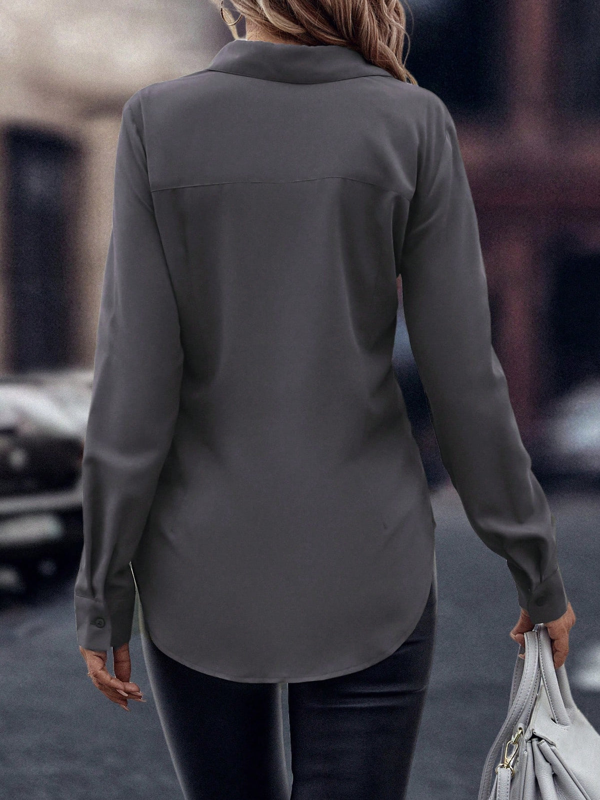 EMERY ROSE Casual Solid Color Long Sleeve Shirt For Spring And Autumn Fall Cloth For Women