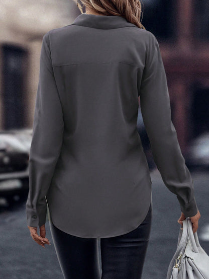 EMERY ROSE Casual Solid Color Long Sleeve Shirt For Spring And Autumn Fall Cloth For Women