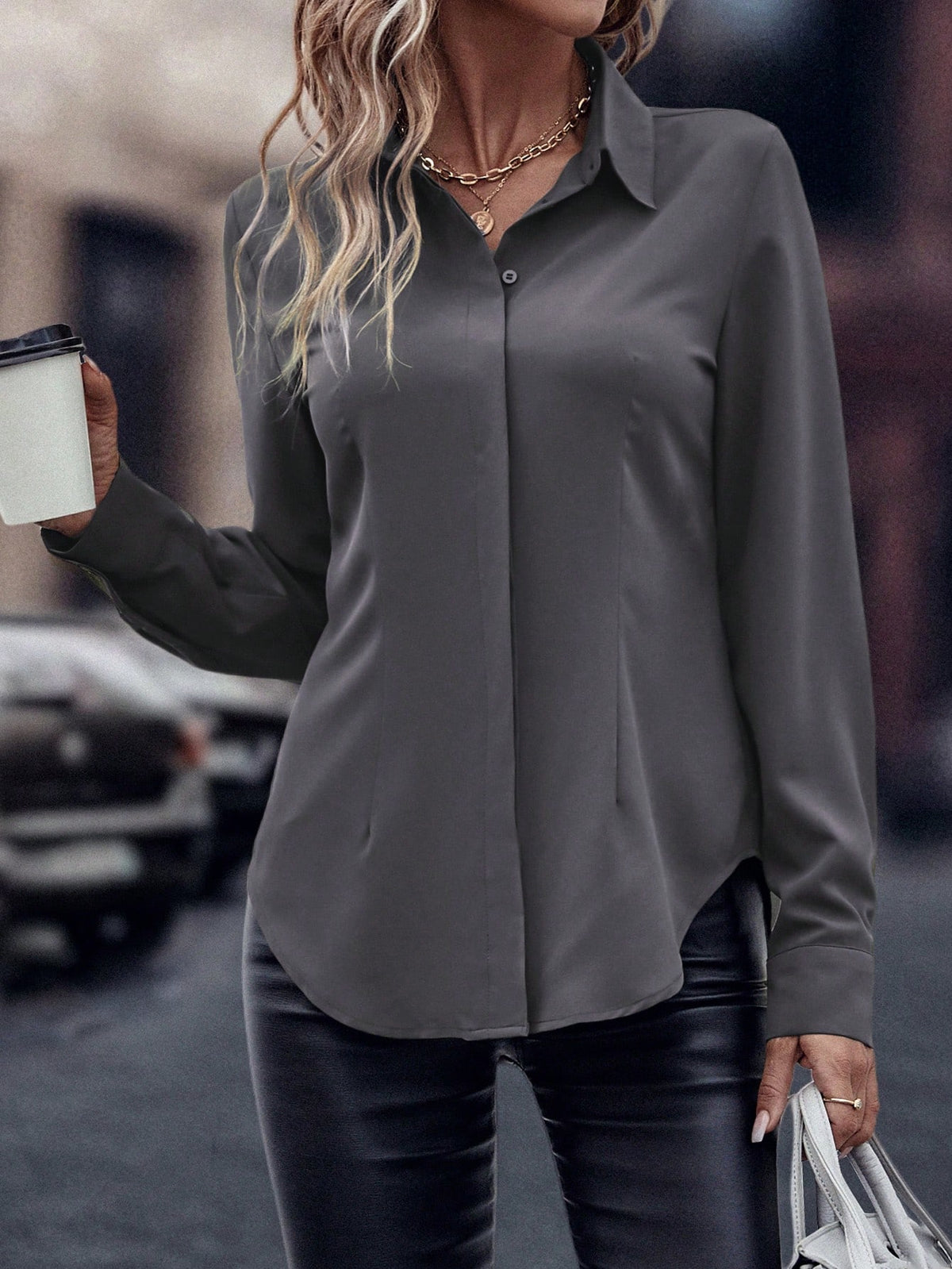 EMERY ROSE Casual Solid Color Long Sleeve Shirt For Spring And Autumn Fall Cloth For Women