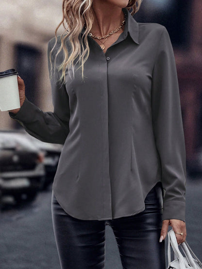 EMERY ROSE Casual Solid Color Long Sleeve Shirt For Spring And Autumn Fall Cloth For Women