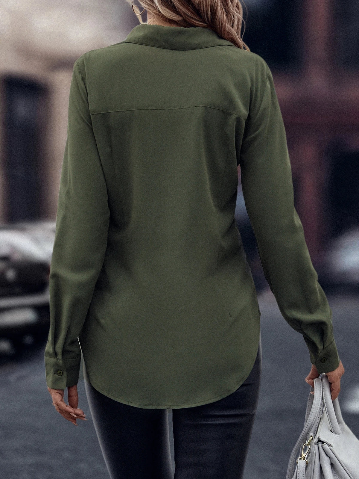 EMERY ROSE Casual Solid Color Long Sleeve Shirt For Spring And Autumn Fall Cloth For Women