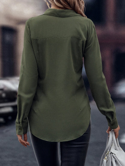 EMERY ROSE Casual Solid Color Long Sleeve Shirt For Spring And Autumn Fall Cloth For Women