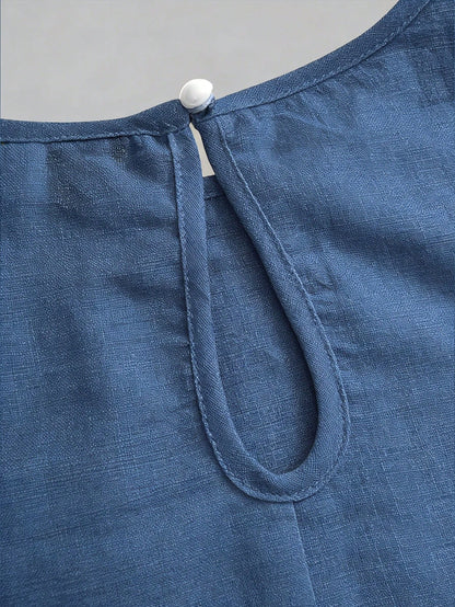 EMERY ROSE Casual Solid Color Round Neck A-Line Summer Dress, Women Summer Dress,Casual,Summer Dresses For Women