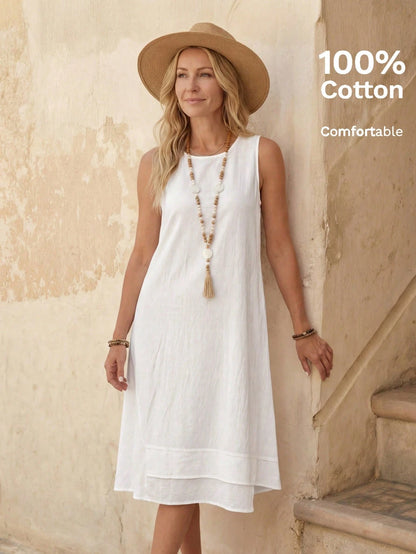 EMERY ROSE Casual Solid Color Round Neck A-Line Summer Dress, Women Summer Dress,Casual,Summer Dresses For Women