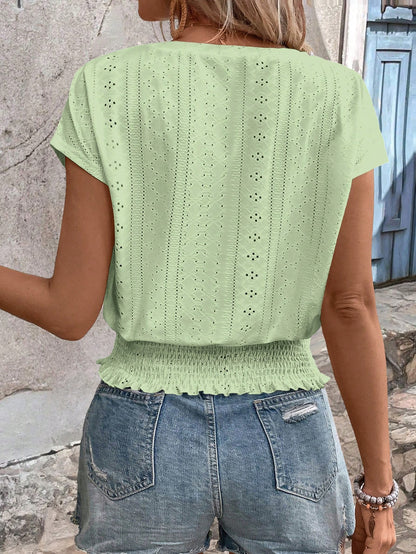 EMERY ROSE Crewneck T-Shirt, With Textured Fabric And Elastic Waistline