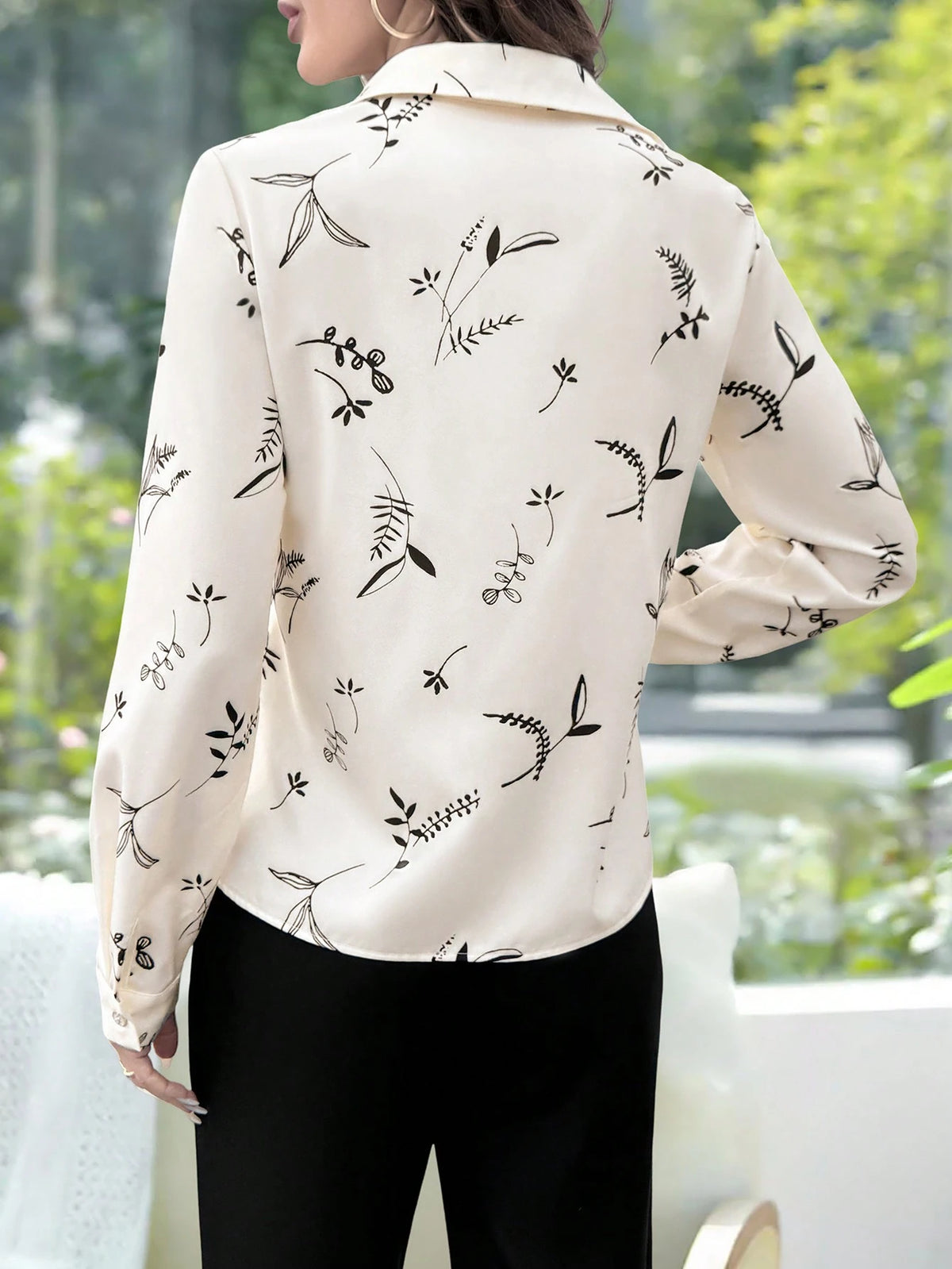 EMERY ROSE Elegant Casual Apricot Floral Print Long Sleeve Women Shirt Fall Cloth For Women