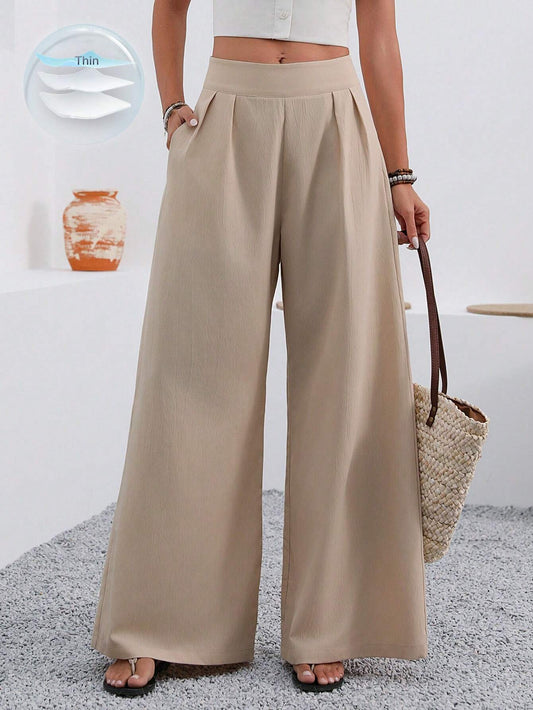 EMERY ROSE Plain Colored Wide Leg Pants With Pleats Fall Cloth For Women
