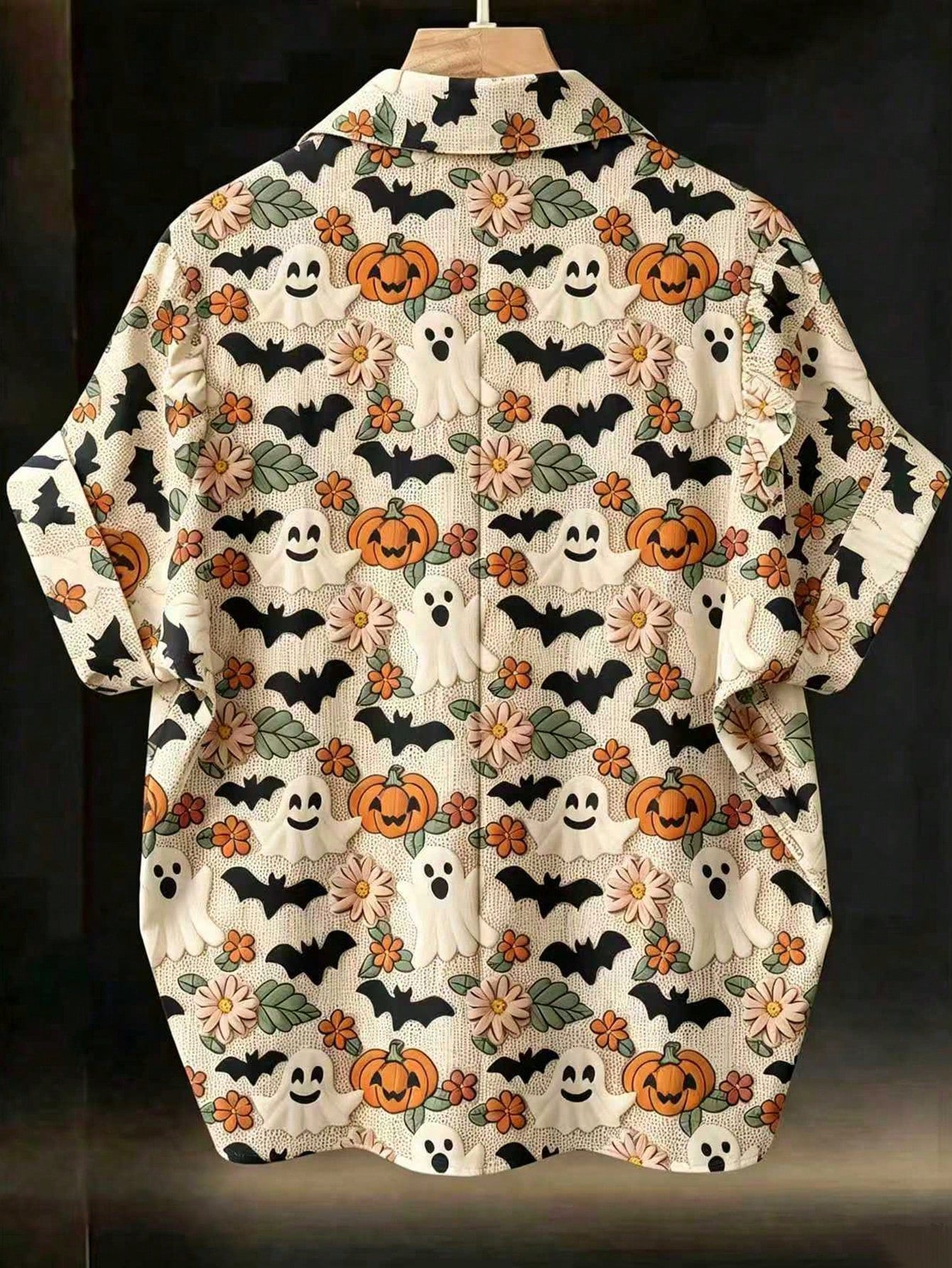 EMERY ROSE Plus Size Halloween Bat & Pumpkin Print Shirt