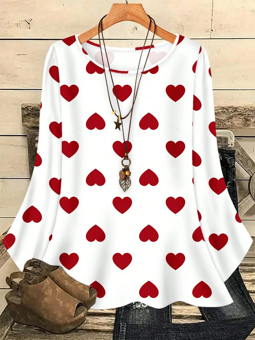EMERY ROSE Plus Size Women Casual All-Over Print Round Neck Loose 3/4 Sleeve Shirt/Valentine's Day Blusinhas Femininas Elegante Plus Size Tops Fall