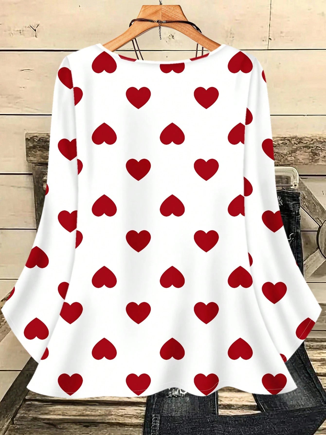 EMERY ROSE Plus Size Women Casual All-Over Print Round Neck Loose 3/4 Sleeve Shirt/Valentine's Day Blusinhas Femininas Elegante Plus Size Tops Fall