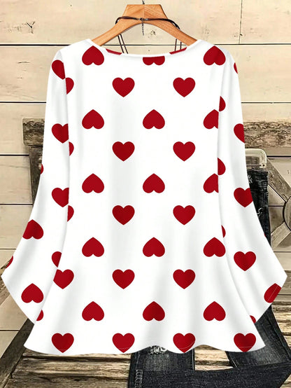 EMERY ROSE Plus Size Women Casual All-Over Print Round Neck Loose 3/4 Sleeve Shirt/Valentine's Day Blusinhas Femininas Elegante Plus Size Tops Fall