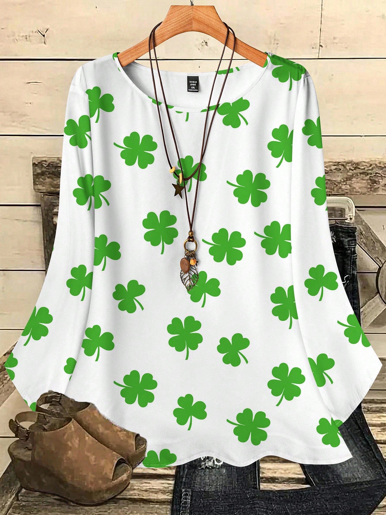 EMERY ROSE Plus Size Women Casual All-Over Print Round Neck Loose 3/4 Sleeve Shirt/Valentine's Day Blusinhas Femininas Elegante Plus Size Tops Fall
