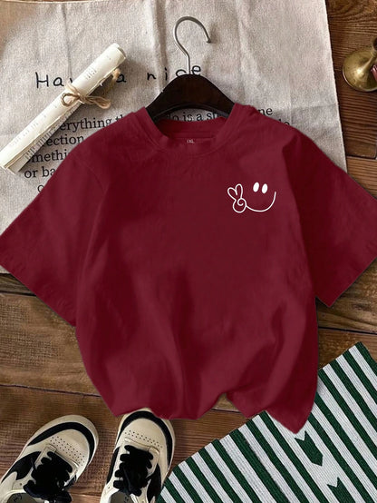 EMERY ROSE Plus Size Women's Casual Smiling Face Fashion Short-Sleeve T-Shirt