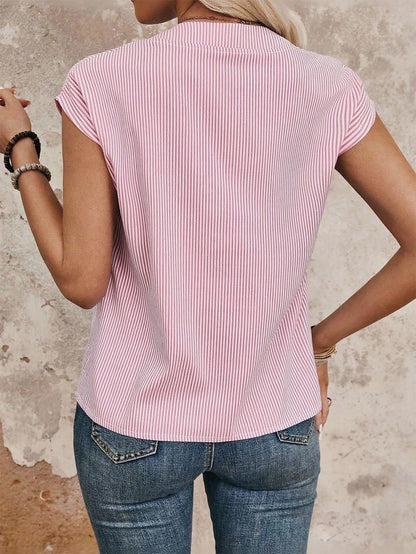 EMERY ROSE Plus Size Women's Summer Daily Commute Casual Work Striped Collar Loose Shirt