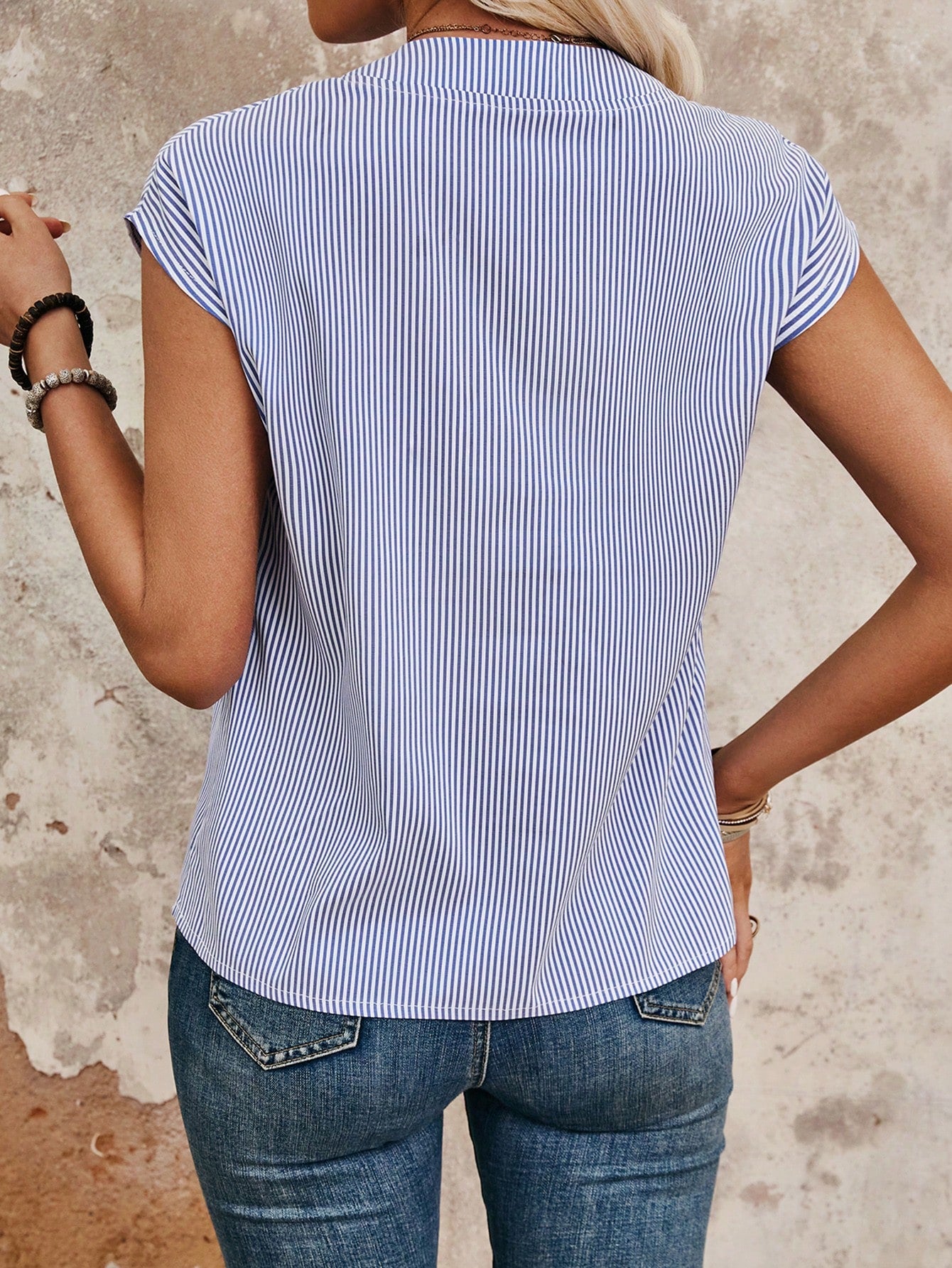 EMERY ROSE Plus Size Women's Summer Daily Commute Casual Work Striped Collar Loose Shirt