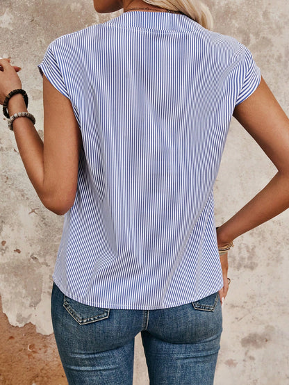 EMERY ROSE Plus Size Women's Summer Daily Commute Casual Work Striped Collar Loose Shirt