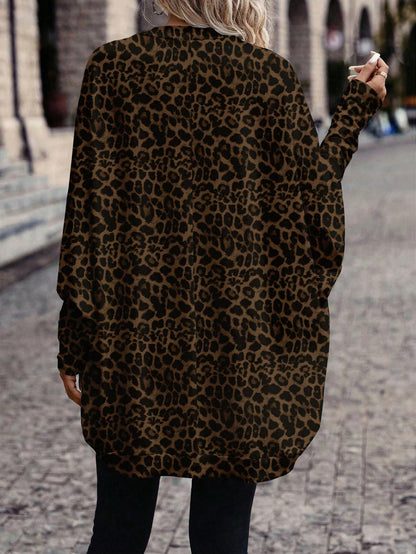 EMERY ROSE Sexy Casual Style Elegant Versatile Brown Leopard Print Full Pattern Women's Lightweight Jacket, Suitable For Autumn, Homewear Style Spring Fall