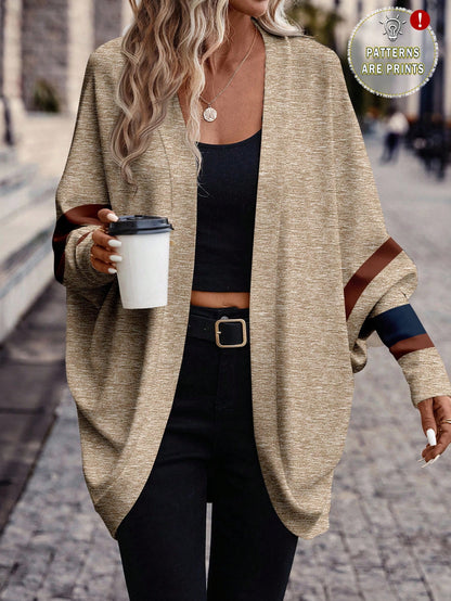 EMERY ROSE Sexy Casual Style Elegant Versatile Brown Leopard Print Full Pattern Women's Lightweight Jacket, Suitable For Autumn, Homewear Style Spring Fall
