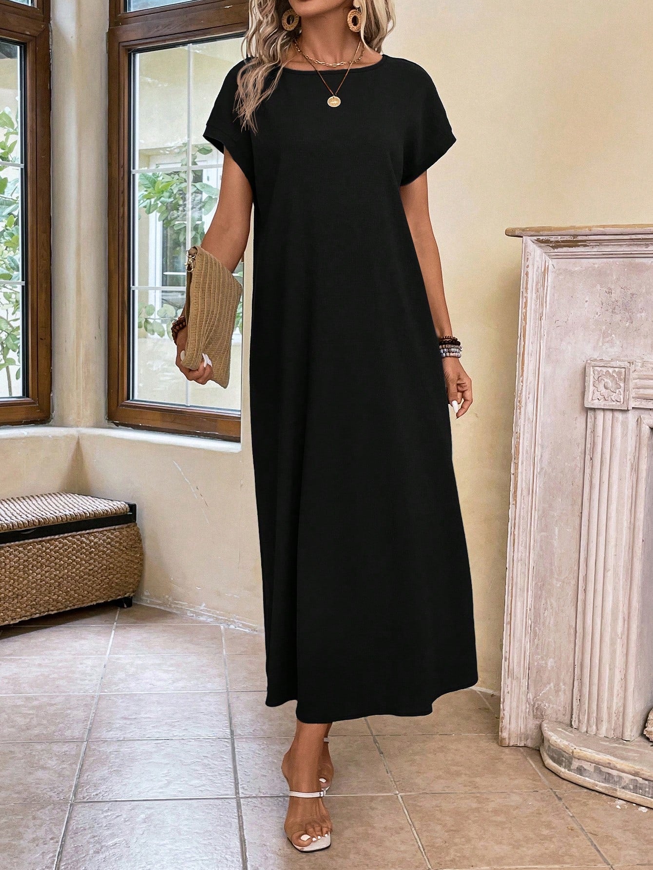 EMERY ROSE Solid Batwing Sleeve Tunic Summer Dress,Summer Dresses
Spring Clothes