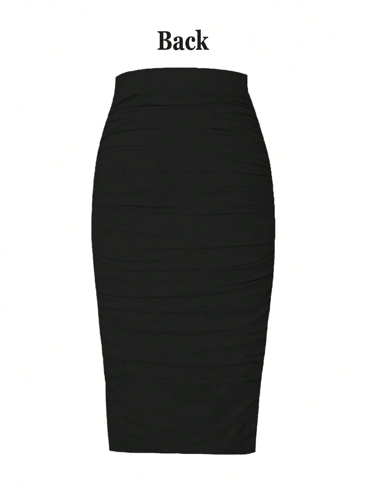 EMERY ROSE Women's Black Ruched Polyester Midi Pencil Skirt Plain Bodycon Style