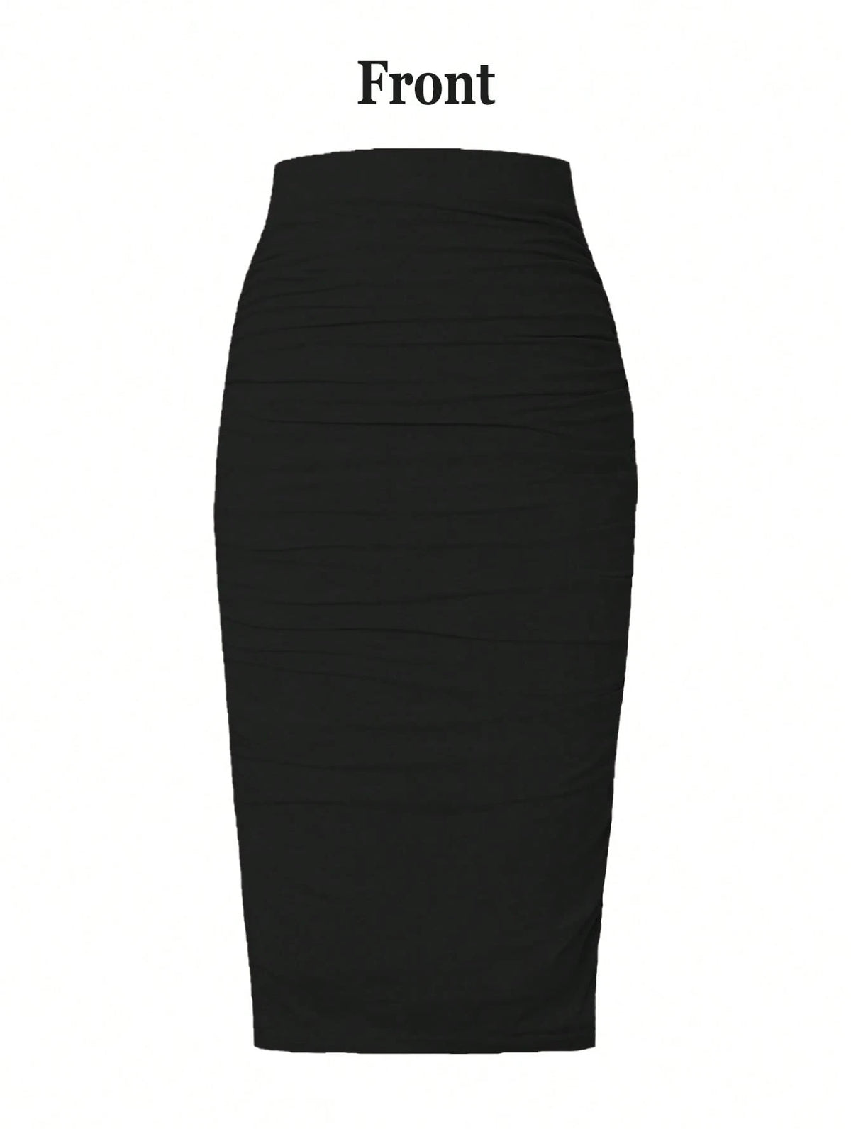 EMERY ROSE Women's Black Ruched Polyester Midi Pencil Skirt Plain Bodycon Style