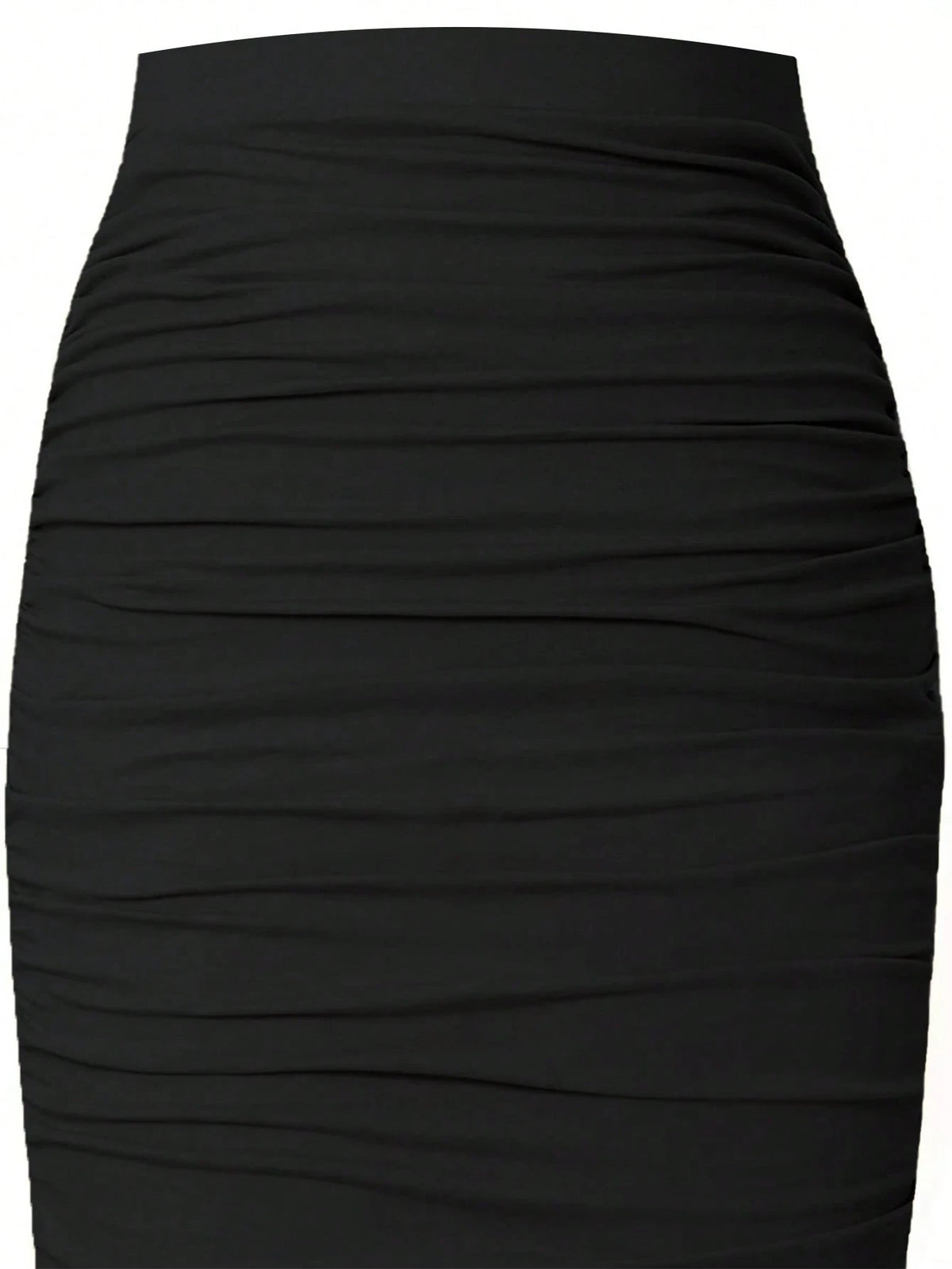 EMERY ROSE Women's Black Ruched Polyester Midi Pencil Skirt Plain Bodycon Style