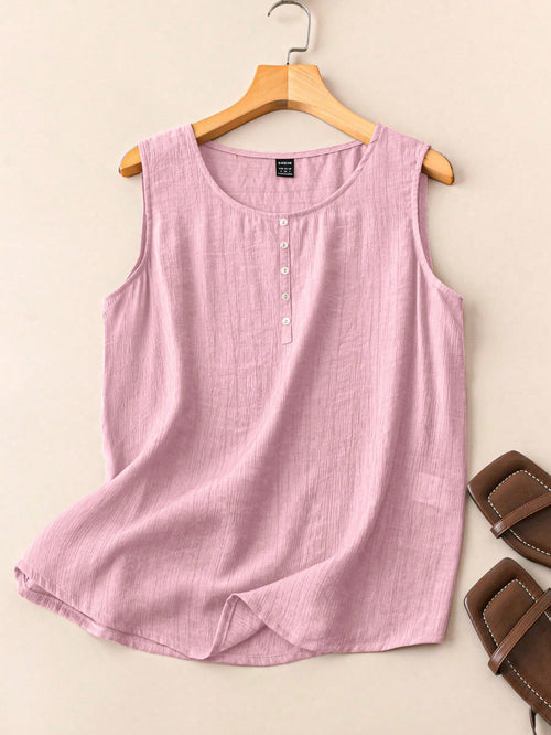 EMERY ROSE Women's Casual Button Decor Tank Top, Summer