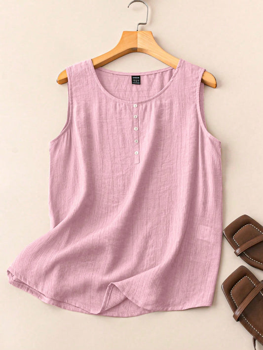 EMERY ROSE Women's Casual Button Decor Tank Top, Summer