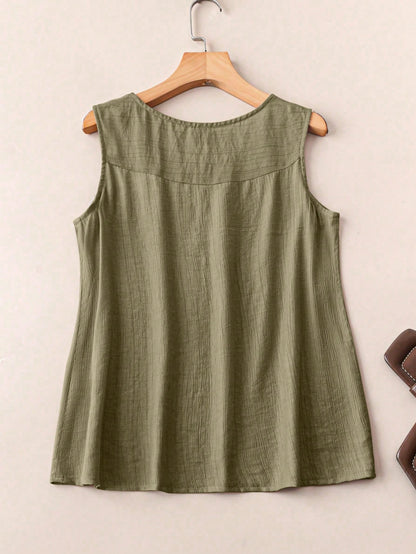 EMERY ROSE Women's Casual Button Decor Tank Top, Summer