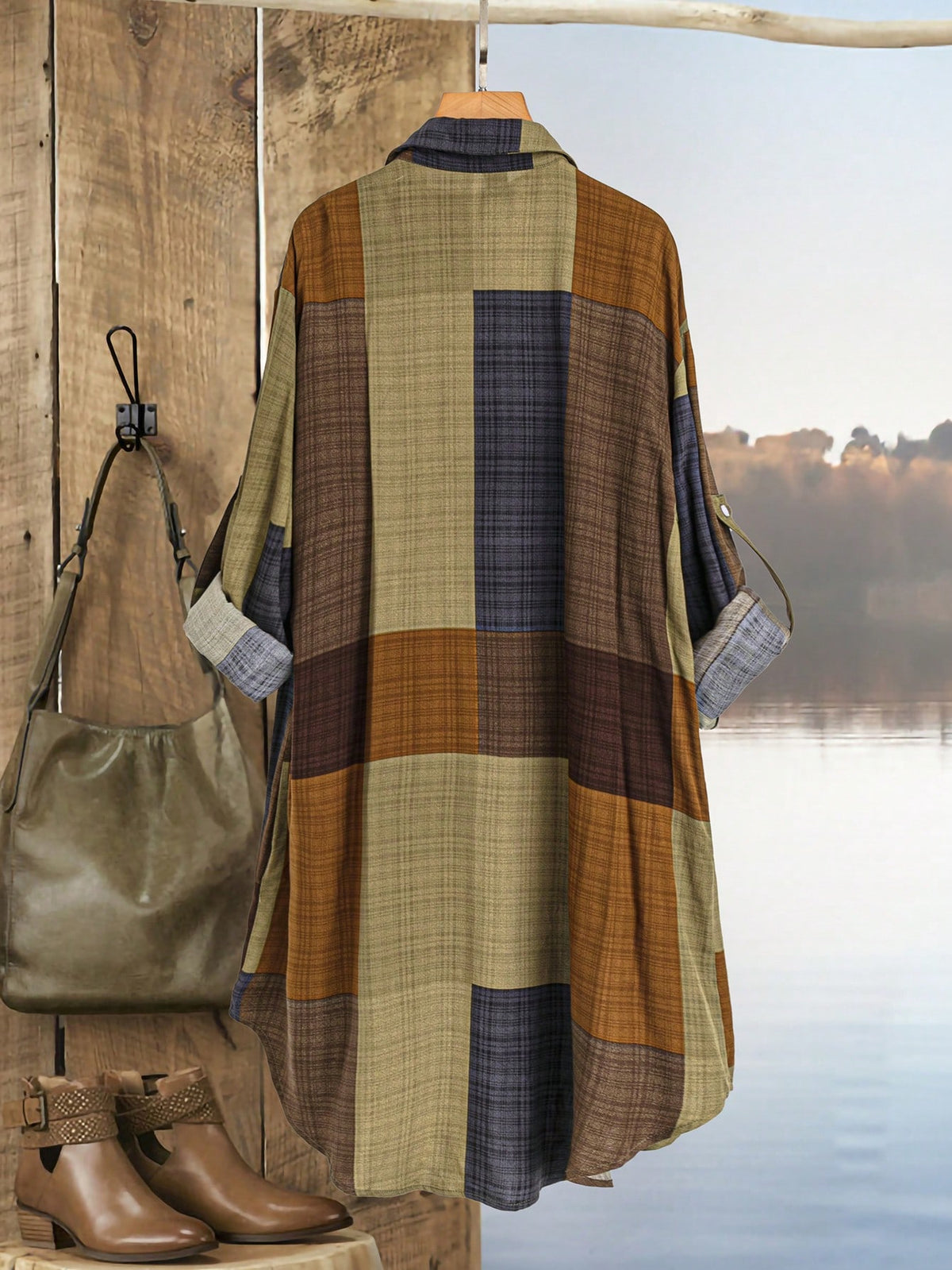 EMERY ROSE Women's Casual Plaid Print Long Sleeve Button-Up Blouse, Autumn Women Shirt