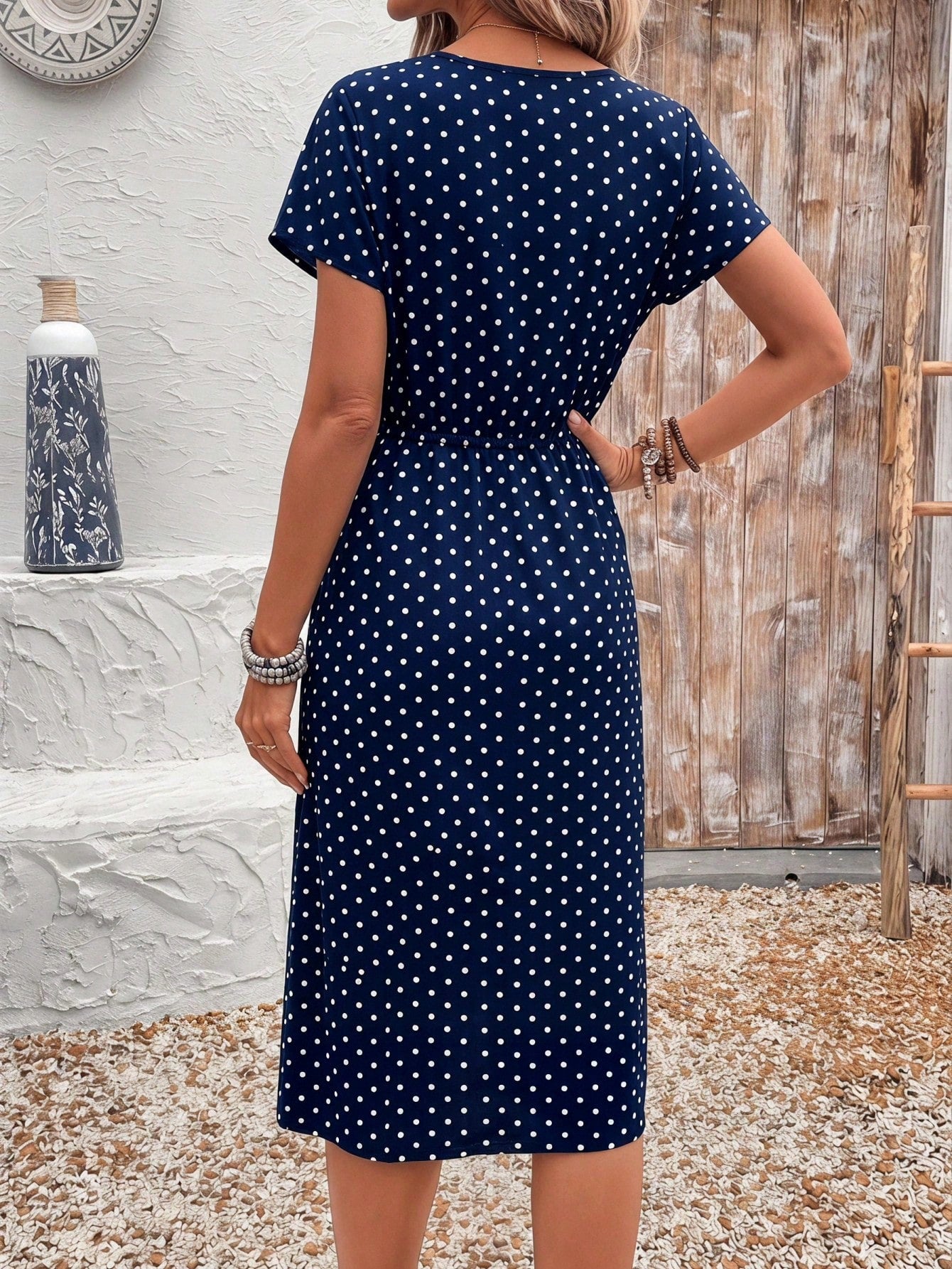 EMERY ROSE Women's Floral Print Round Neck Short Sleeve Waist Tie Casual French Elegant Cute Mid-Length Dress, Summer Dresses Country Clothing Vacation