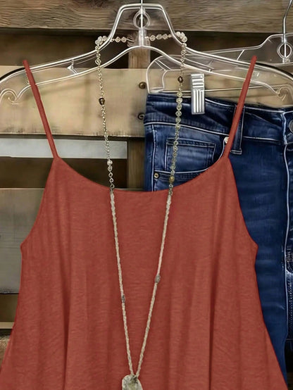 EMERY ROSE Women's Rust Brown Boho Camisole Summer Tank Top,Loose Layered Silhouette,Breathable Casual Vacation Style,Thin Shoulder Strap Minimalist Solid Color