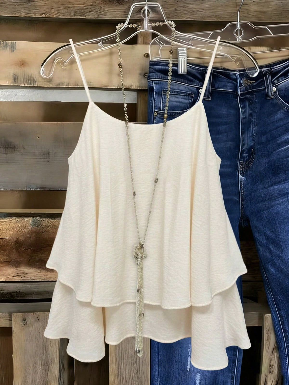 EMERY ROSE Women's Rust Brown Boho Camisole Summer Tank Top,Loose Layered Silhouette,Breathable Casual Vacation Style,Thin Shoulder Strap Minimalist Solid Color