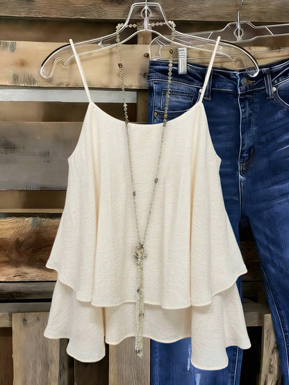 EMERY ROSE Women's Rust Brown Boho Camisole Summer Tank Top,Loose Layered Silhouette,Breathable Casual Vacation Style,Thin Shoulder Strap Minimalist Solid Color