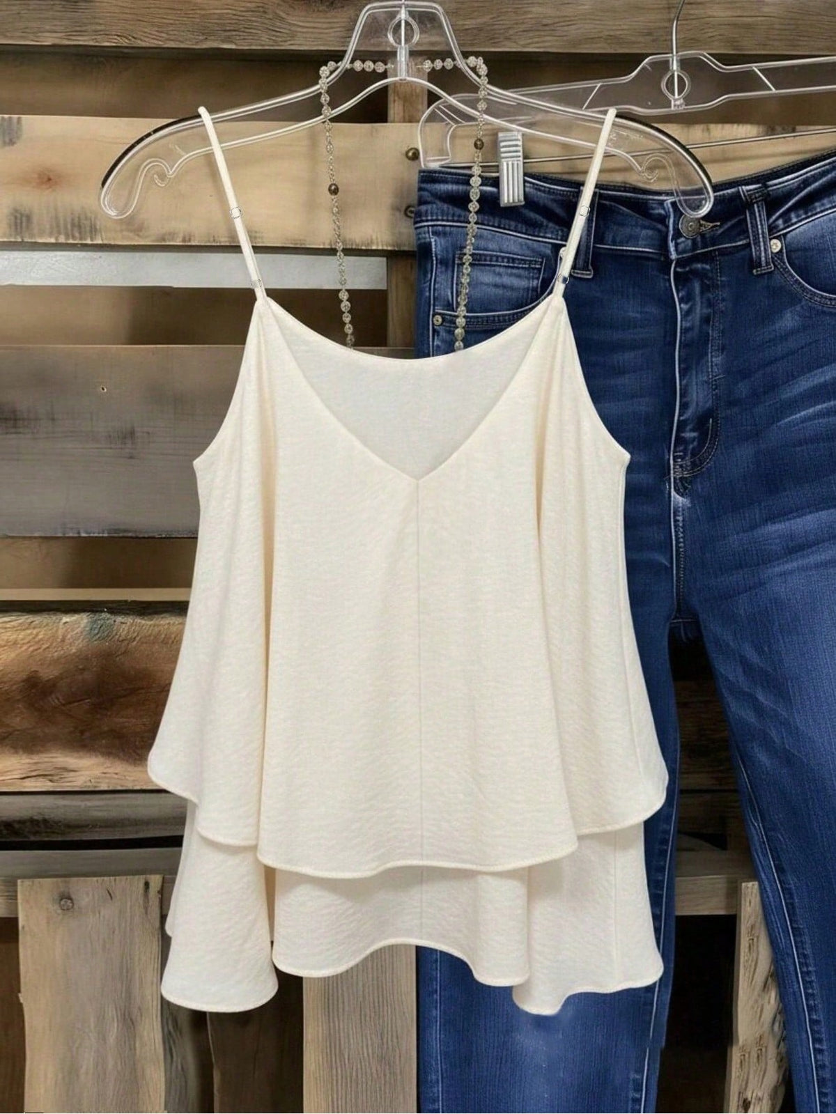 EMERY ROSE Women's Rust Brown Boho Camisole Summer Tank Top,Loose Layered Silhouette,Breathable Casual Vacation Style,Thin Shoulder Strap Minimalist Solid Color