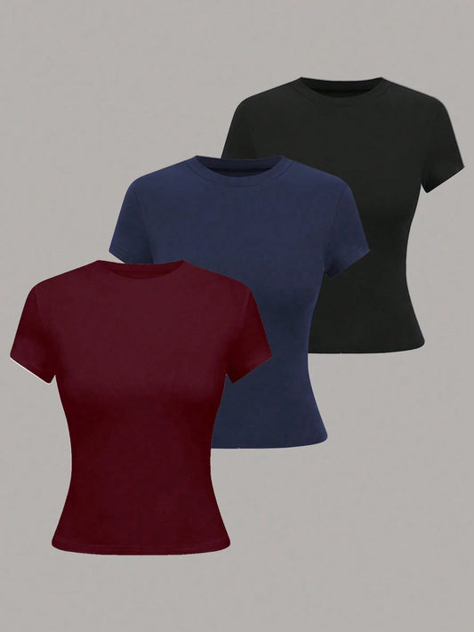 EMERY ROSE Women's Simple Solid Color Short Sleeve T-Shirt, Casual & Versatile